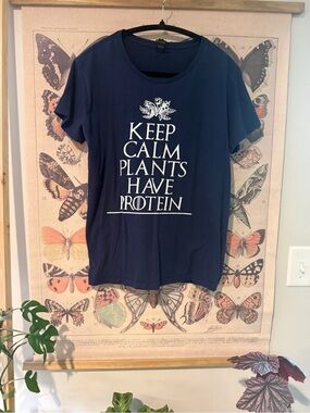 Anvil Navy Blue Graphic Tee “Keep calm plants have protein”